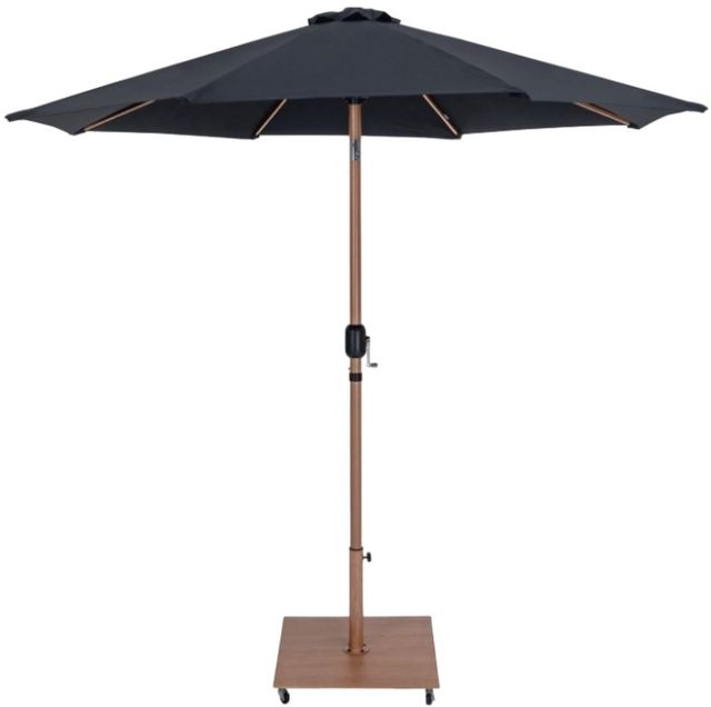 Meridian Furniture Fiji Black/Teak Aluminum Outdoor Patio Umbrella and Base-0