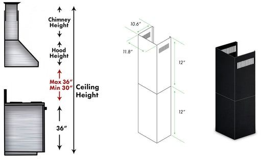ZLINE 2 Piece 12" Black Wall Hood Extension Kit-1