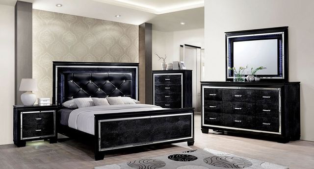 Furniture of America® Bellanova 4-Piece Black Queen Panel Bedroom Set-0