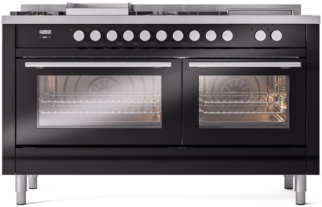 Ilve® Professional Plus II 60" Glossy Black Pro Style Dual Fuel Range-0