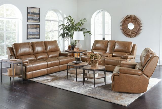 Bassett® Furniture Club Level Parsons Umber Leather Power Reclining Sofa-3