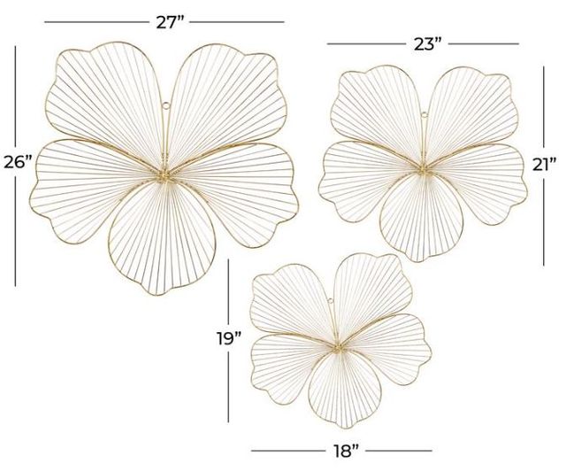 Deco Marche Cosmoliving 3-Piece Gold Metal Floral Wall Decor Set-3
