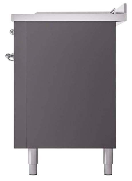 Ilve® Nostalgie II Noblesse 60'' Graphite Matte Pro Style Dual Fuel Range with Chrome Trim-3