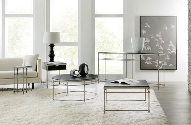Hooker® Furniture Saint Armand Black Square Cocktail Table with Brushed Pewter Base-1