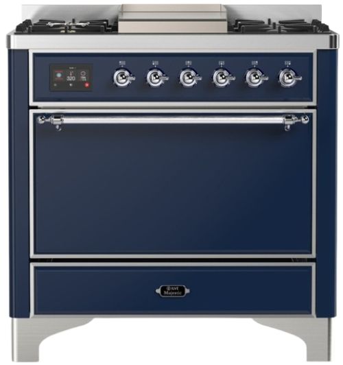 Ilve® Majestic III 36" Midnight Blue Pro Style Dual Fuel Liquid Propane Range with Solid Door and Chrome Trim-0