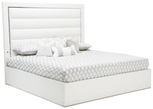 Michael Amini® State St. Glossy White/White California King Upholstered Panel Bed-0