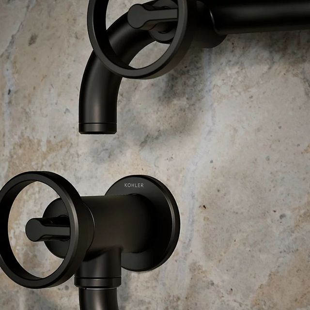 KOHLER® Billet® Matte Black Wall-Mount Pot Filler with Round Handle-3