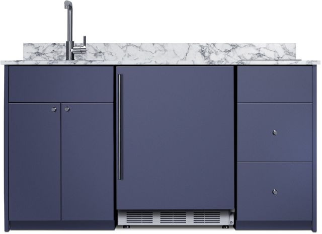Summit® TurnKey Caldera 63" Midnight Navy Kitchenette with 5 Cu. Ft. Built-In Under the Counter Refrigerator, Induction Cooktop, and Stainless Steel Sink with Faucet -0