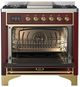Ilve® Majestic III 36" Burgundy Pro Style Dual Fuel Natural Gas Range with 6 Black Brass Burners and Brass Trim-1