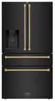 ZLINE Autograph Edition 36" 21.6 Cu. Ft. Black Stainless Steel Counter-Depth French Door Refrigerator with Water and Ice Maker in Fingerprint-Resistant and Polished Gold Helix Handles-0