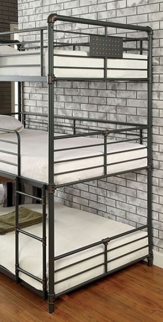 Furniture of America® Olga I Antique Black Twin/Twin Triple Bunk Bed-2