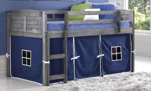 Donco Kids Louver Blue/Antique Gray Youth Twin Loft Bed with Tent Kit-1