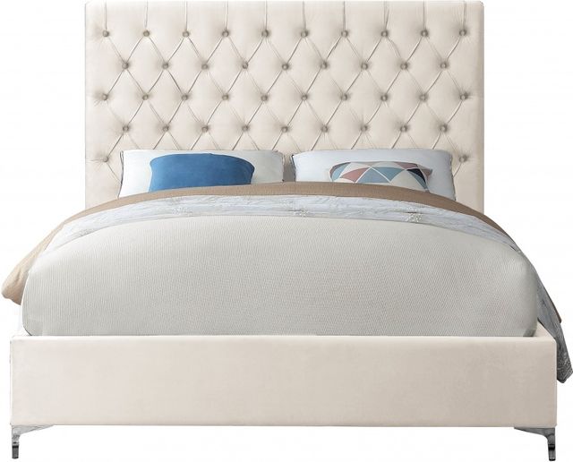 Meridian Furniture Cruz Cream Velvet Full Upholstered Panel Bed-1