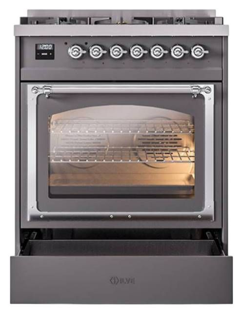 Ilve® Nostalgie II Noblesse 30" Graphite Matte Pro Style Dual Fuel Range with Chrome Trim-3