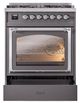Ilve® Nostalgie II Noblesse 30" Graphite Matte Pro Style Dual Fuel Range with Chrome Trim-3