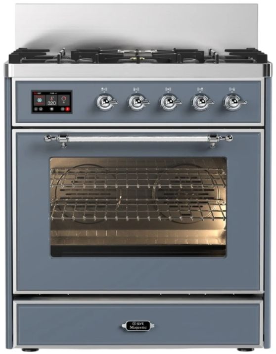 Ilve® Majestic III 30" Blue Gray Pro Style Dual Fuel Liquid Propane Range with Triple Glass Door and Chrome Trim-0