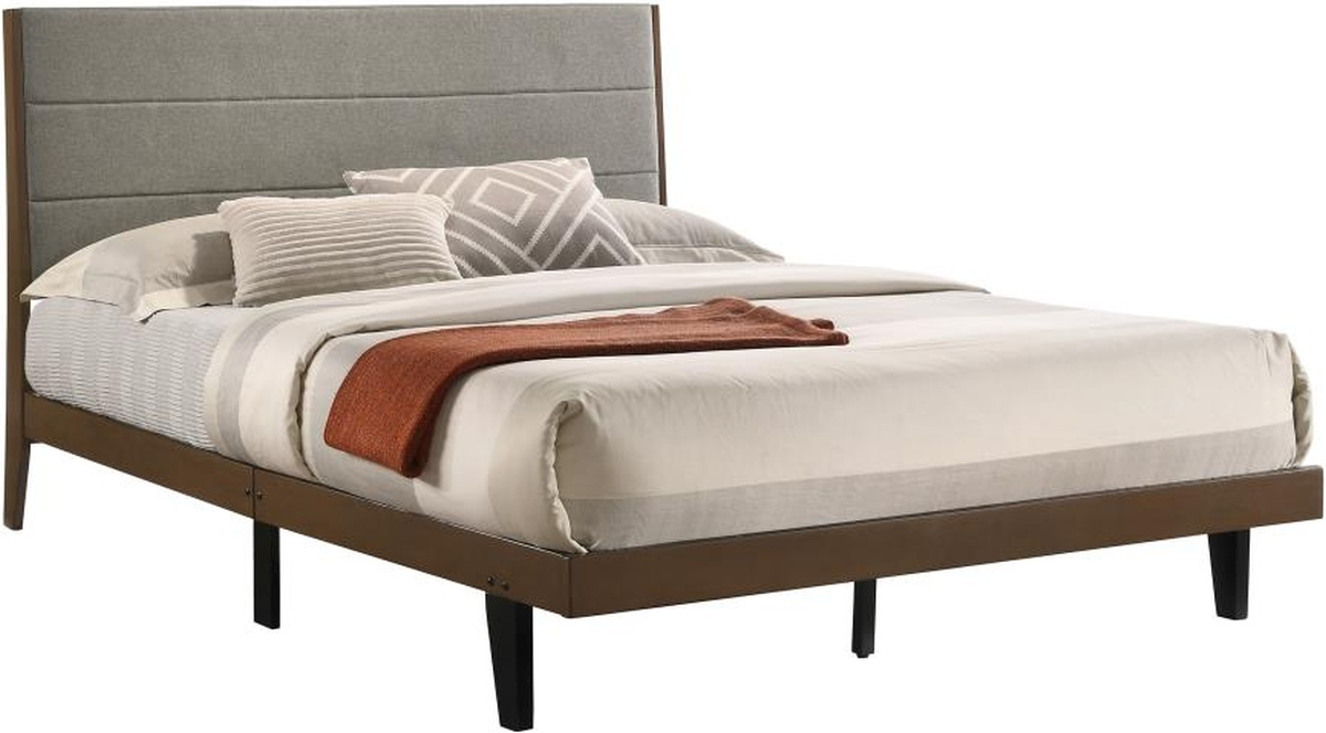 Coaster Mays Walnut Brown/Grey Eastern King Upholstered Platform Bed, image size:1200x664