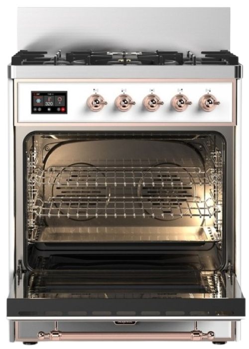 Ilve® Majestic III 30" White Pro Style Dual Fuel Natural Gas Range with Solid Door and Copper Trim-1