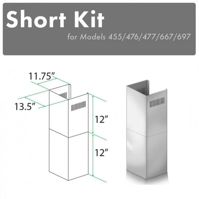 ZLINE 2 Piece 12" Stainless Steel Wall Hood Extension Kit-2