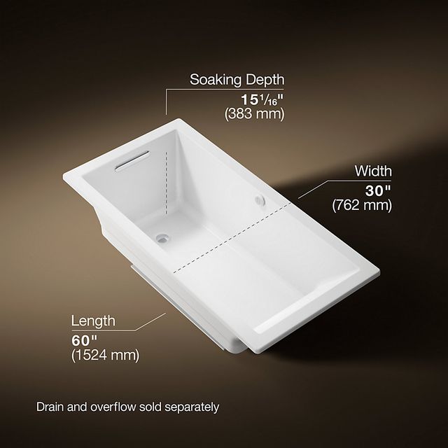 KOHLER® Underscore® White 60" x 30" Drop-In Heated Bubble Massage™ Air Bath-3