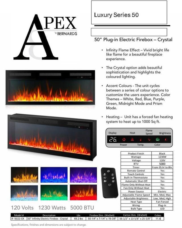 Bernards Black 50" Firebox with Crystals-2