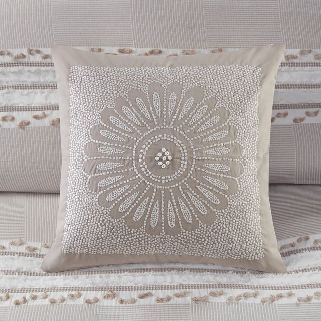 Olliix by INK+IVY Sofia Taupe Cotton Embroidered Decorative Square Pillow-1