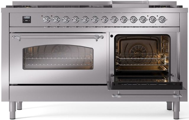 Ilve® Nostalgie II Series 60" Stainless Steel Pro Style Dual Fuel Range-3