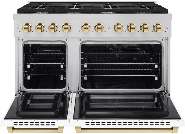 ZLINE Autograph Edition Paramount 48" Stainless Steel Pro Style Dual Fuel Range with White Matte Door and Polished Gold Accents-1