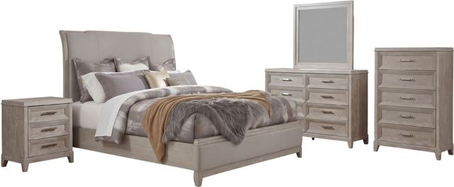 Liberty Furniture Belmar 5-Piece Silver Champagne/Washed Taupe Queen Upholstered Sleigh Bedroom Set-0