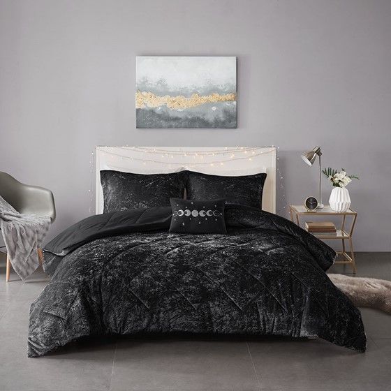 Olliix by Intelligent Design Felicia Black Twin/Twin Extra Large Velvet Comforter Set-1