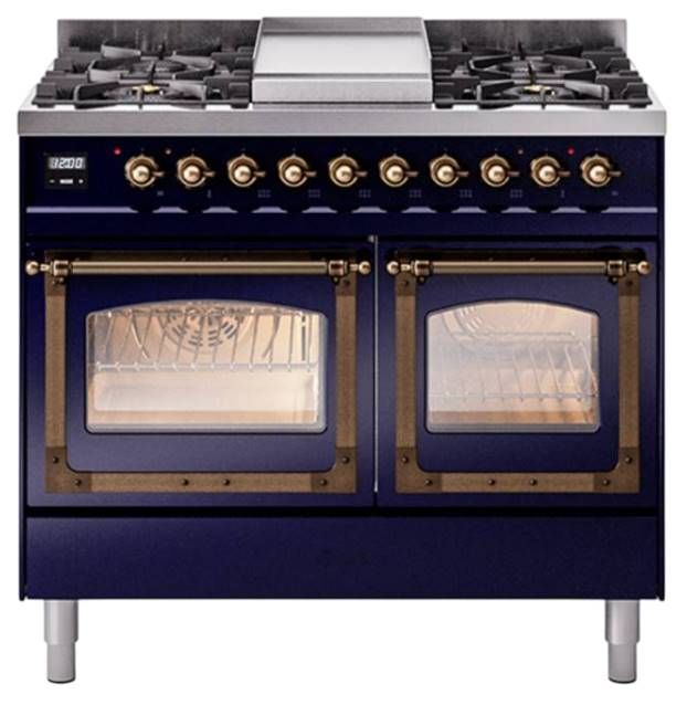 Ilve® Nostalgie II Noblesse 40'' Midnight Blue Liquid Propane Pro Style Dual Fuel Range with Burnished Trim-0