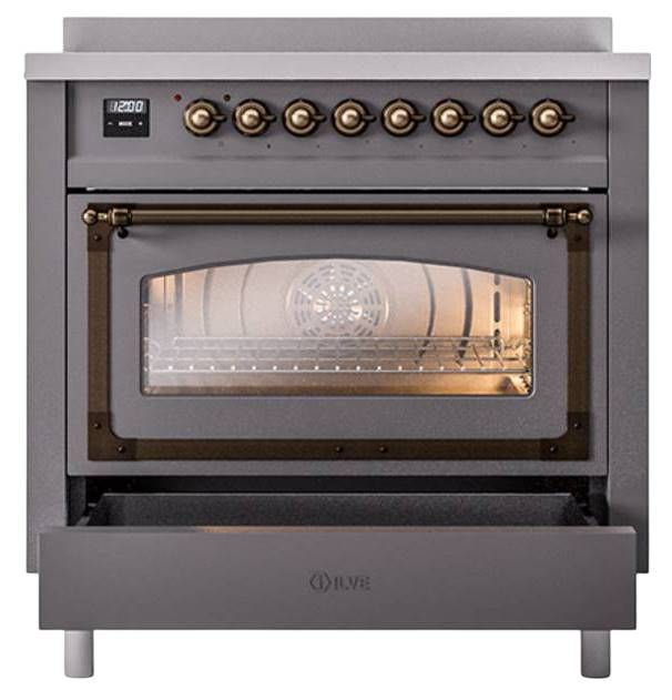 Ilve® Nostalgie II Noblesse 36'' Graphite Matte Pro Style Induction Range with Burnished Trim-3