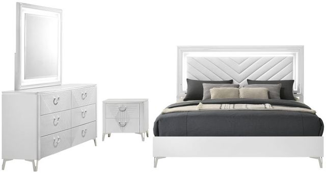 Coaster® Cassia 4-Piece White High Gloss Eastern King Bedroom Set-0
