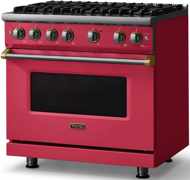 Viking® 5 Series 36" Valentine Pro Style Gas (LP) Range with Brushed Brass Trim-2