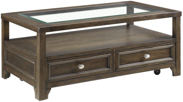 Homelegance® Auburn Glass Top Cocktail Table with Brown Cherry Base -0