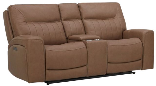 Liberty Furniture Bennett Butternut Leather Power Reclining Loveseat with Console-1