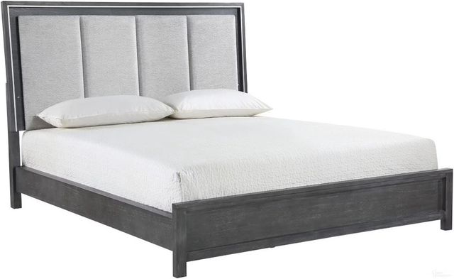 New Classic® Home Furnishings Odessa Charcoal/White Queen Upholstered Panel Bed-0