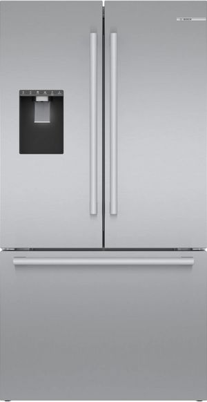 Front view of the Bosch® 500 Series 36 in. 21.6 Cu. Ft. Stainless Steel Counter Depth French Door Refrigerator