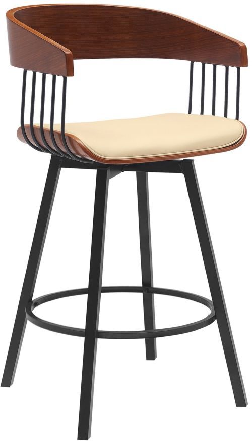 Armen Living Athena Black/Cream/Walnut Swivel Bar Stool-0