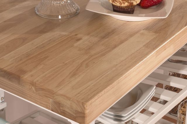HH2 Home Kennon White Kitchen Cart with Natural Wood Top-3