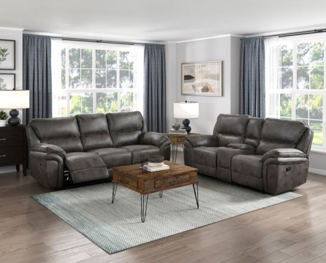 Homelegance® Proctor Gray Power Double Reclining Loveseat with Center Console-1