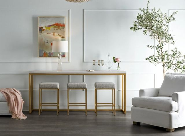 Universal Explore Home™ Love. Joy. Bliss. Miranda Kerr Home Alabaster/Soft Gold Metal Console Table with Stools-1