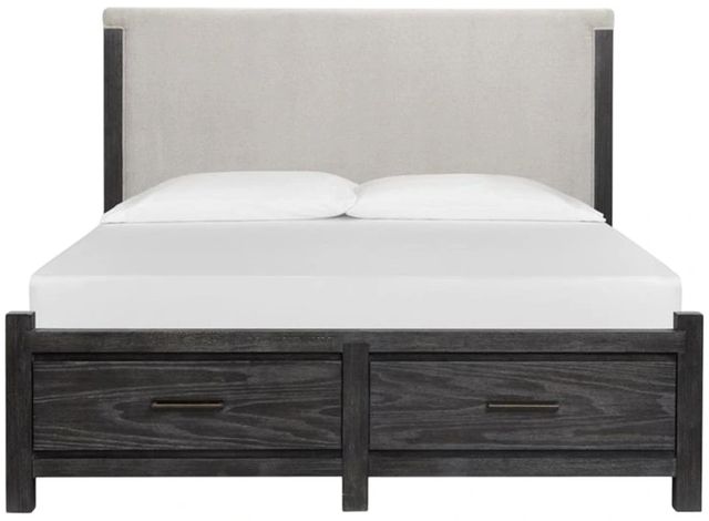 Magnussen Home® Plum Creek Elite Dove/Ravenwood Black Queen Upholstered Storage Panel Bed-1
