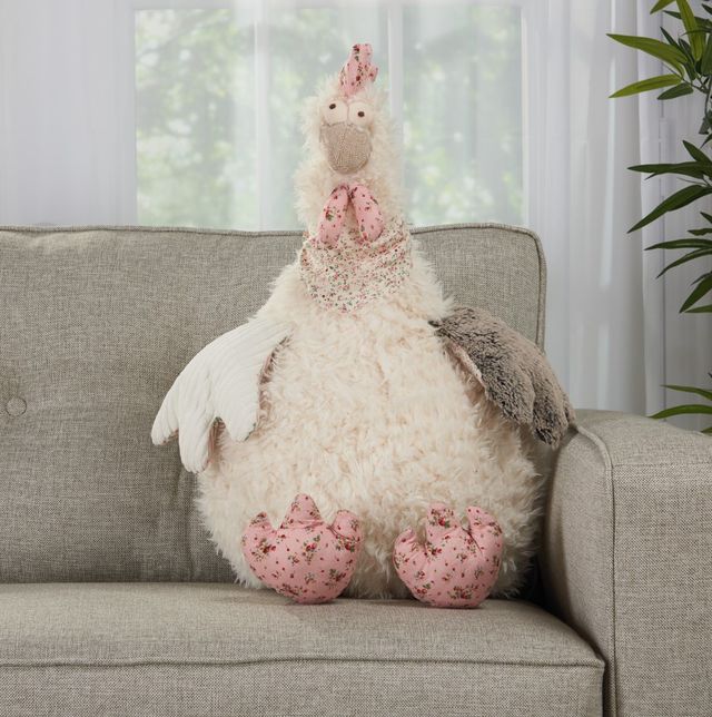 Nourison Home™ Mina Victory Plush Lines Ivory 23''x24'' Rooster Animal Stuffed Toy-1