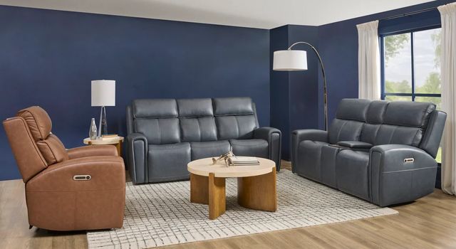 Flexsteel® Warren True Navy Leather Power Reclining Loveseat with Console, Power Headrest and Lumbar-2