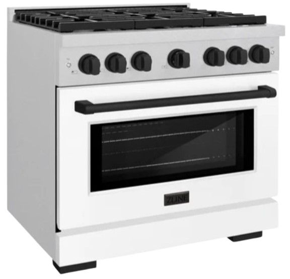 ZLINE Autograph Edition 36" Satin Stainless Steel Pro Style Gas Range with White Matte Door and Matte Black Accents-3