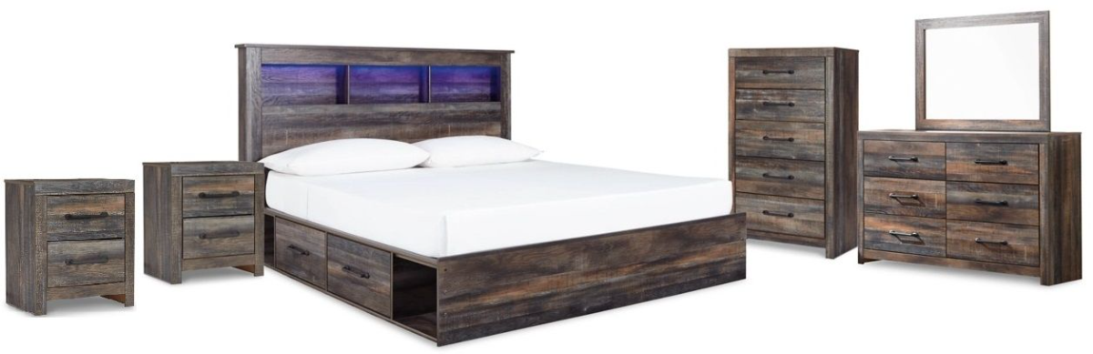 Drystan 5 Piece Queen Bookcase Bed with 4 Drawer Storage Bedroom - Multi
