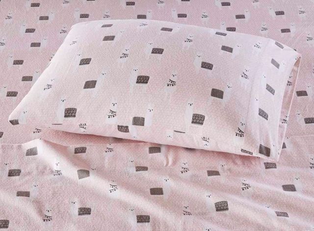 Olliix by Intelligent Design Cozy Soft Pink Llamas Queen Cotton Novelty Print Flannel Sheet Set-1