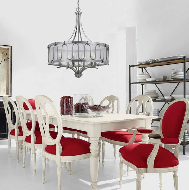 Cal® Lighting & Accessories Vincenzametal Brushed Steel Chandelier with Transparent Fabric Shade-1
