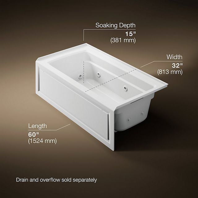 KOHLER® Archer® White 60" x 32" Alcove Whirlpool Bath - Right Drain-2